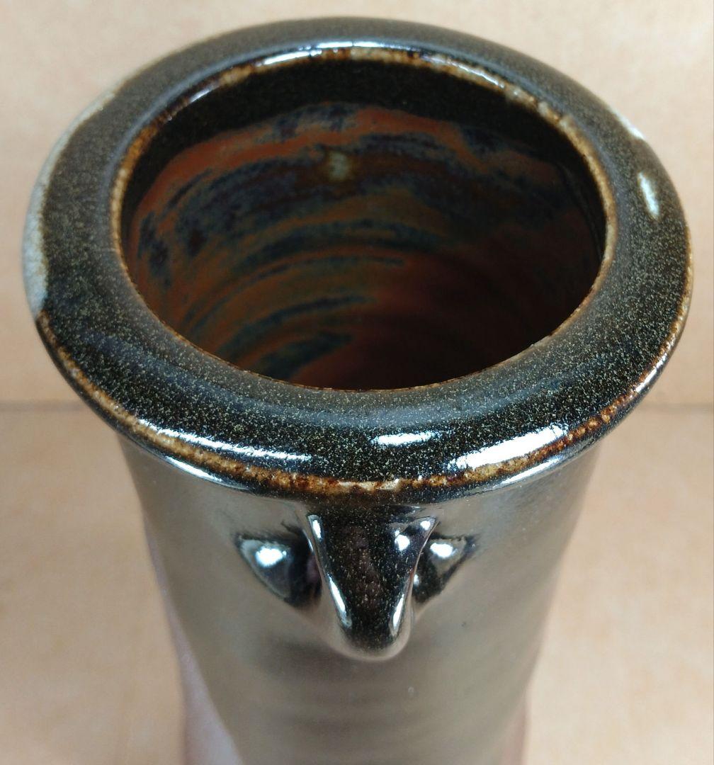 浜田庄司(濱田庄司) 花生(益子焼掛分花瓶) 共箱 益子焼 人間国宝 未使用