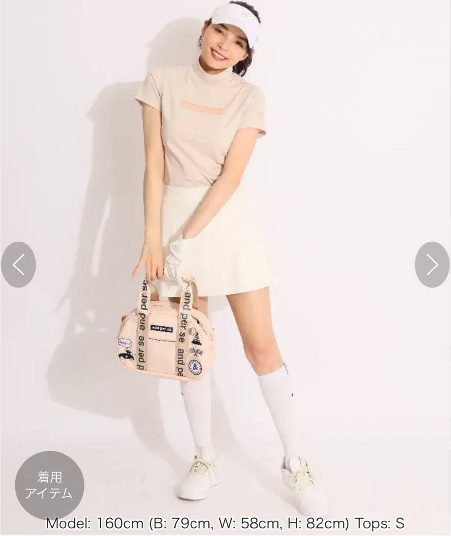 ◽️DESCENTE GOLF モックネック半袖シャツ ピンクベージュ　S