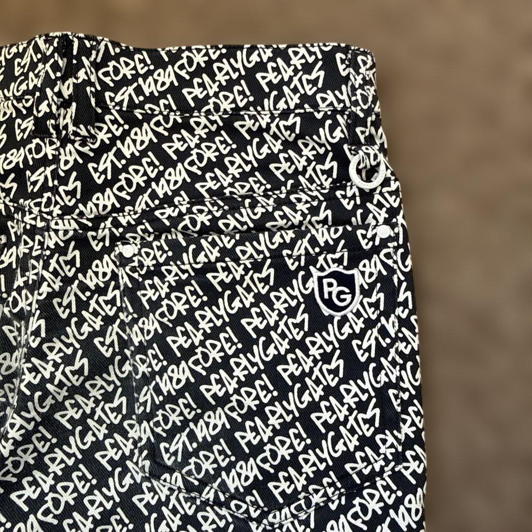 防寒　蓄熱　裏地付き　パーリーゲイツ　パンツ　総柄　S〜M相当　紺　白　ネイビー