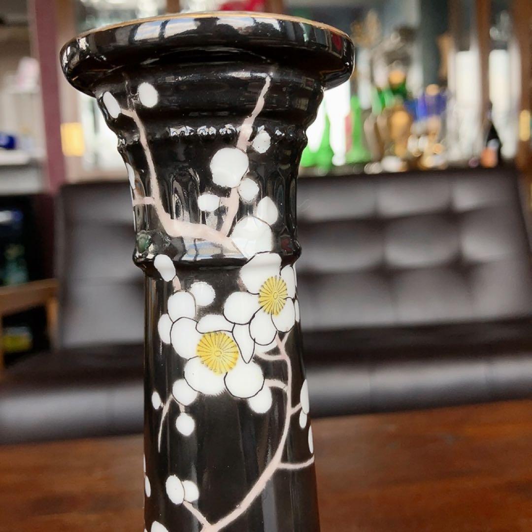 オールドノリタケ 手彩絵黒地梅文 アンティーク燭台 金縁 アンティーク