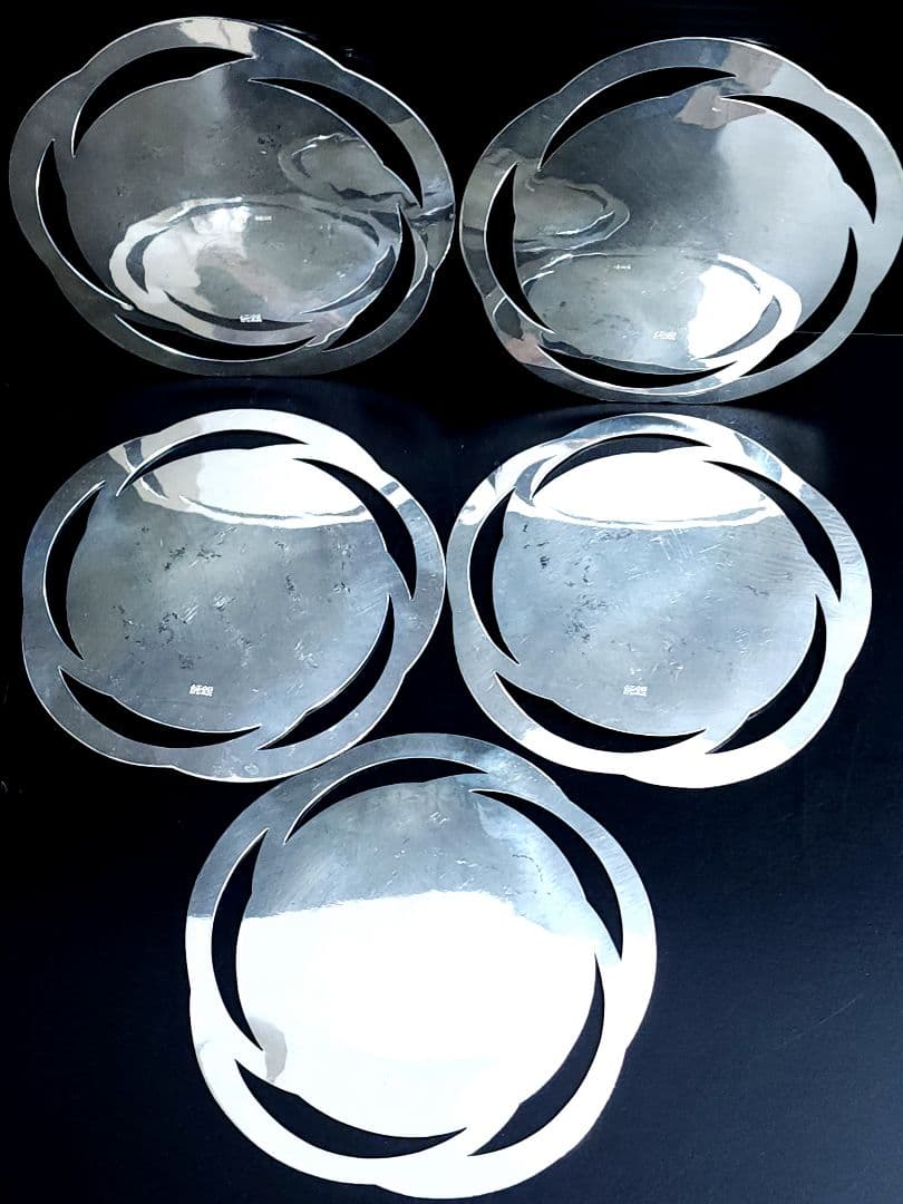 尚美堂製 小林美春　純銀 梅形 壽銀皿 銘々皿 5枚　共箱　計249.98ｇ