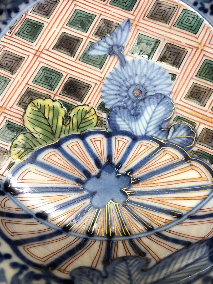 本日のみ最安値 江戸中期 古伊万里 元禄期 渦福 色絵菊花牡丹唐草文 中鉢