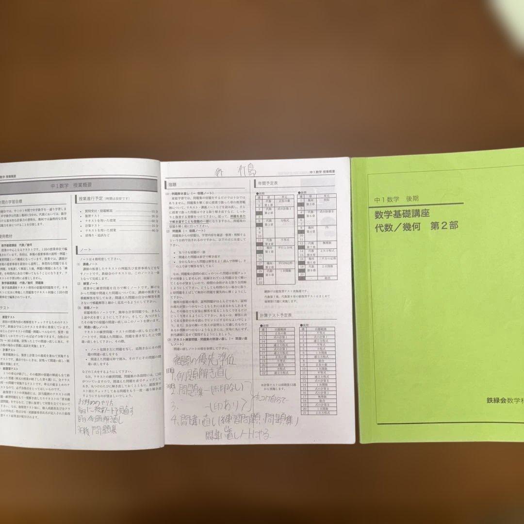 鉄緑会　中1 数学基礎講座　中2基礎講座I 中3基礎講座II テキスト＆問題集