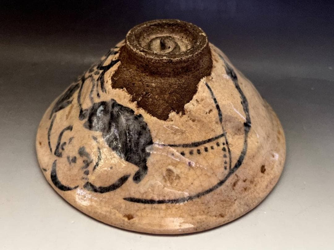 茶碗■古京薩摩 夏茶碗 布袋様 (江戸期) 古い平茶碗 古京焼 時代物 骨董品■