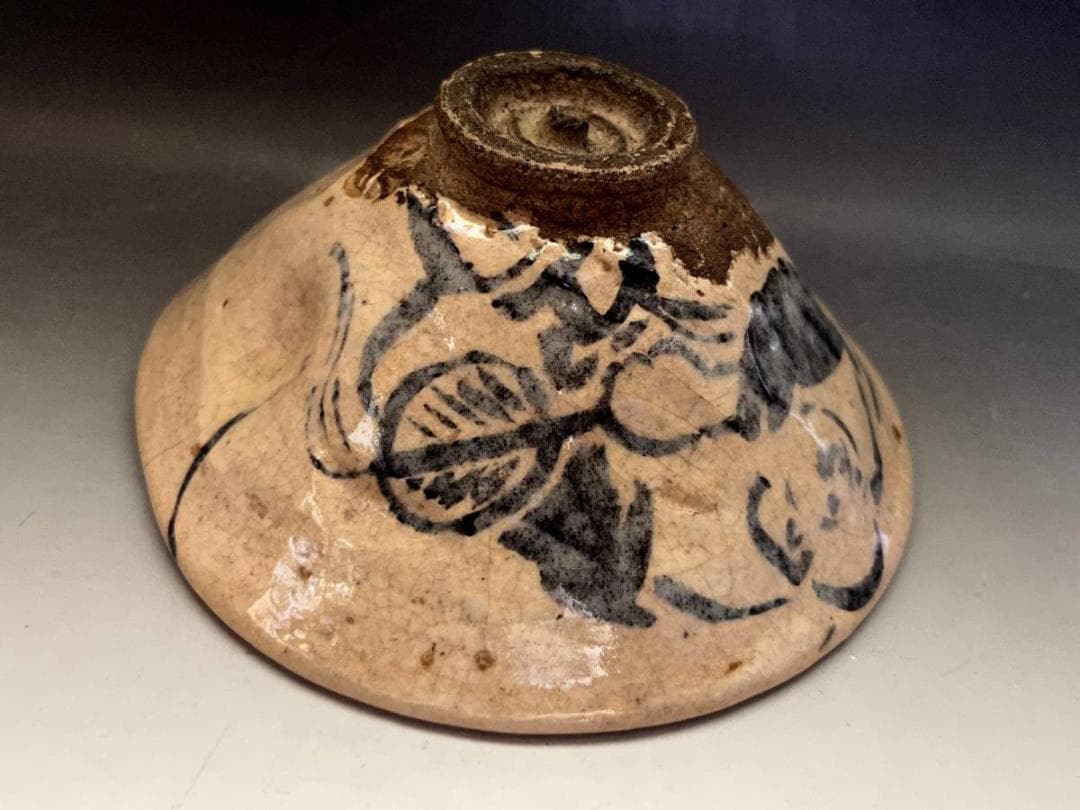 茶碗■古京薩摩 夏茶碗 布袋様 (江戸期) 古い平茶碗 古京焼 時代物 骨董品■