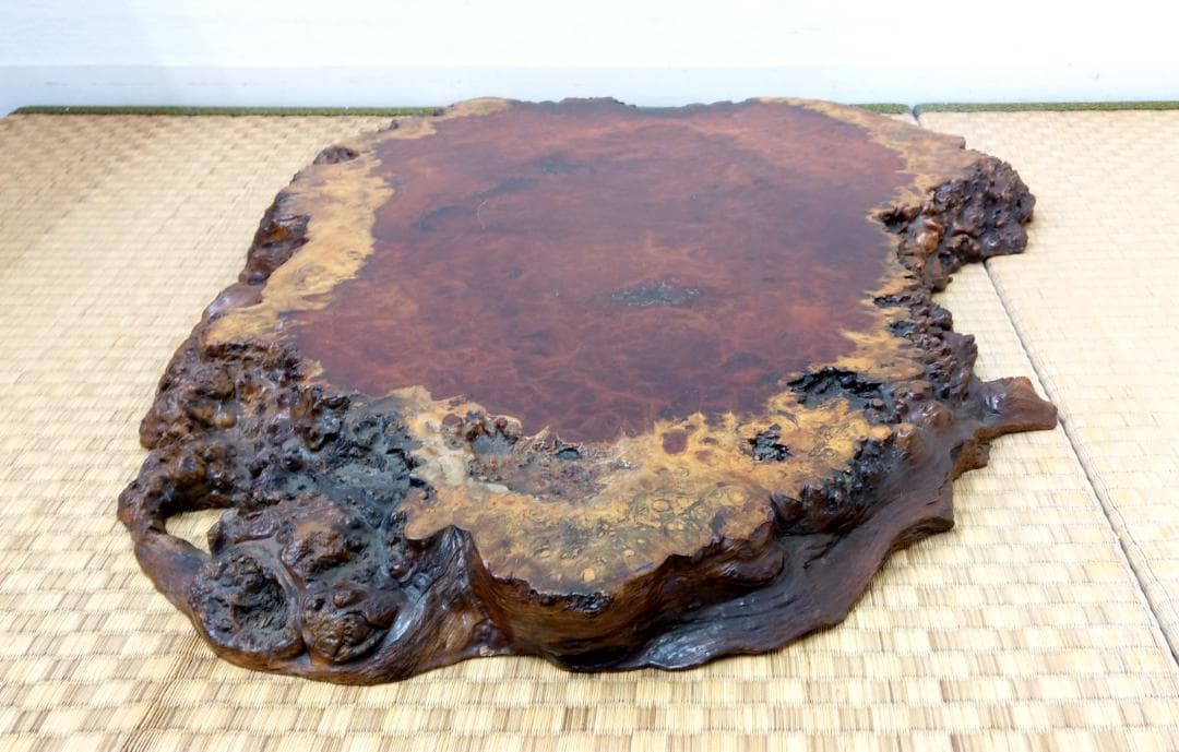 厚さ4.5cm 唐木 花梨 瘤木 輪切り 無垢 一枚板 玉杢 葡萄杢 花台