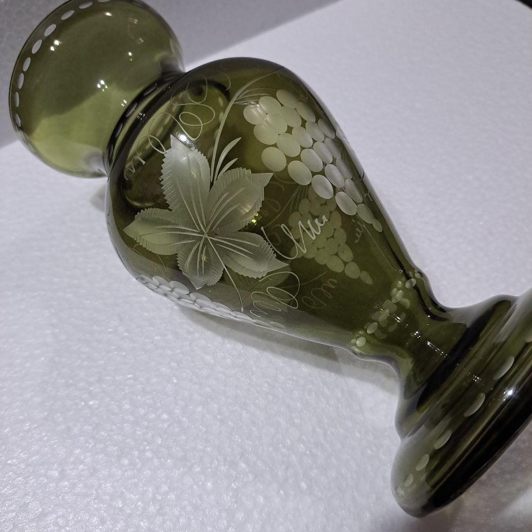 茶道具　江戸　ギヤマン硝子　紫色被せ硝子　葡萄図　　水次　完品