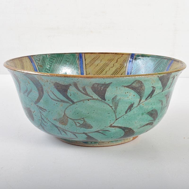 九谷焼　古九谷　青手九谷　草文　菓子鉢　時代箱付　V　R7129