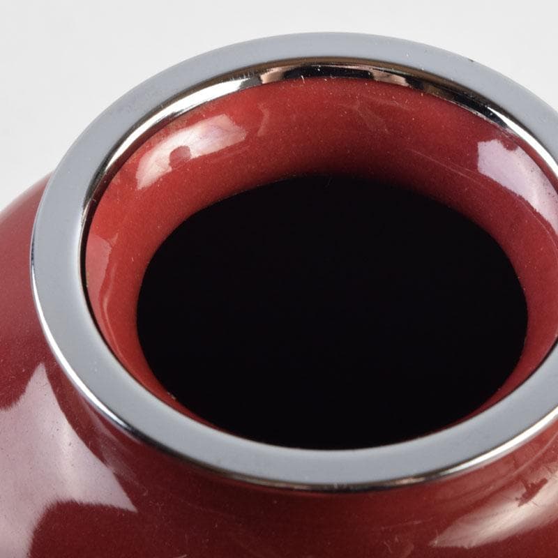 七宝焼　岡田泉作　赤透釉　梅文瓶　花瓶　唐木台付　共箱　V　9133