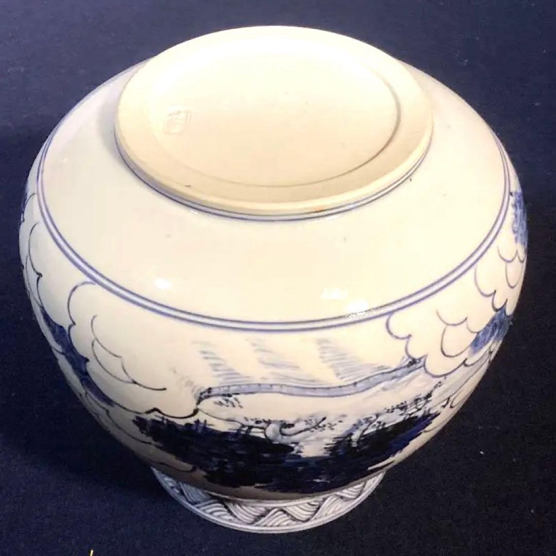 膳所陽炎園作　染付近江八景絵芋頭水指