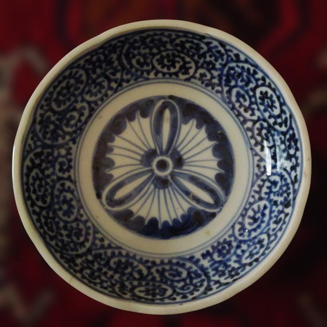 古伊万里 染付 蛸唐草文皿 五客 なます皿 くらわんか 筒江窯 アンティーク