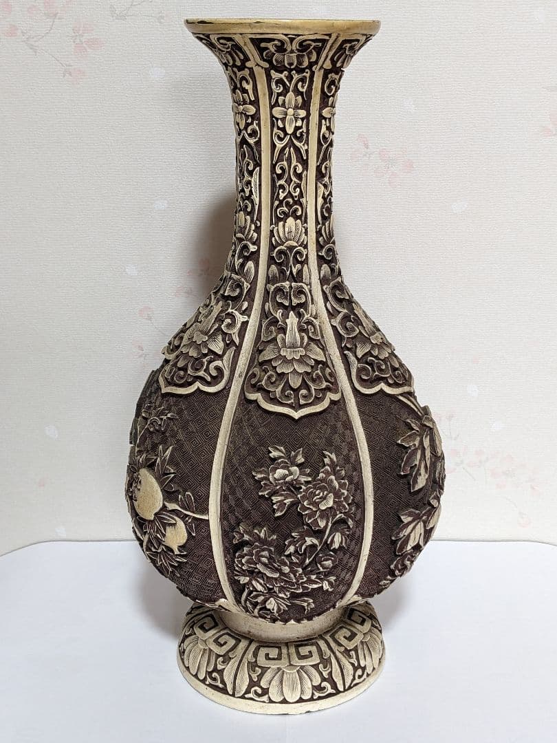 ♦ 中国美術工芸品 阿古陀形 四季花卉図文 瓶 置物飾り オブジェ 骨董品