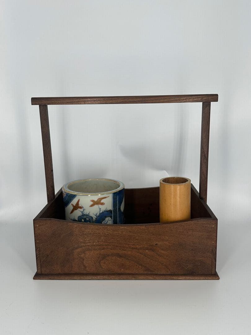 明治　古伊万里　火入　火鉢　天然木　莨盆　一双 古茶道具