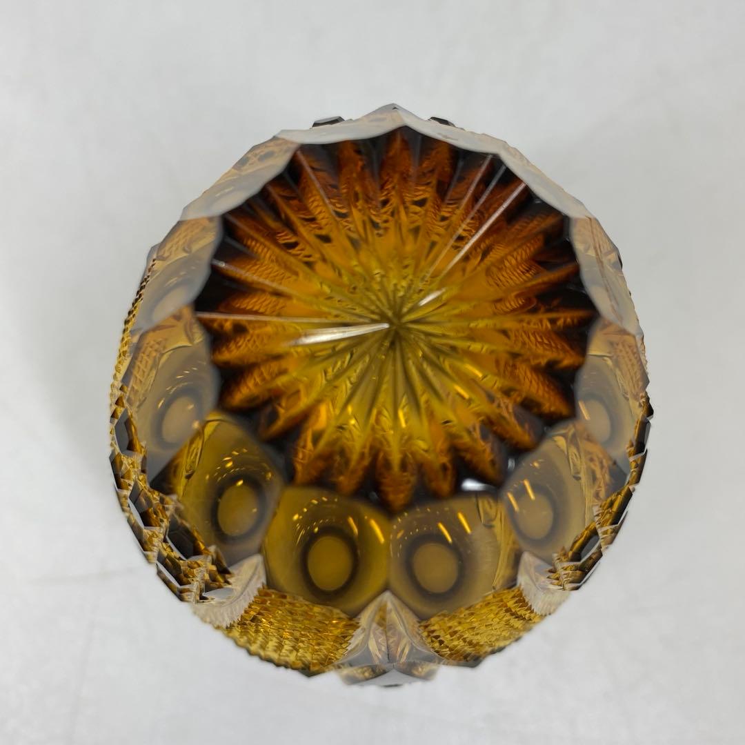 黒木国昭　綾切子　アンバーパープル二色切子茶入　共箱トニコ東さ7-0219☆2F