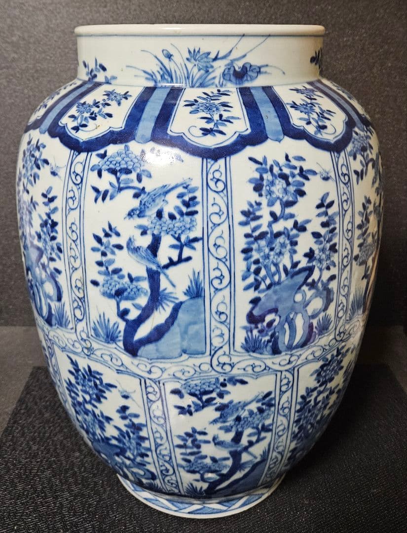 【専用ページ❗】中国古陶磁器　清朝清代　青華　鳥に草花図　高さ40.6cm　大壺