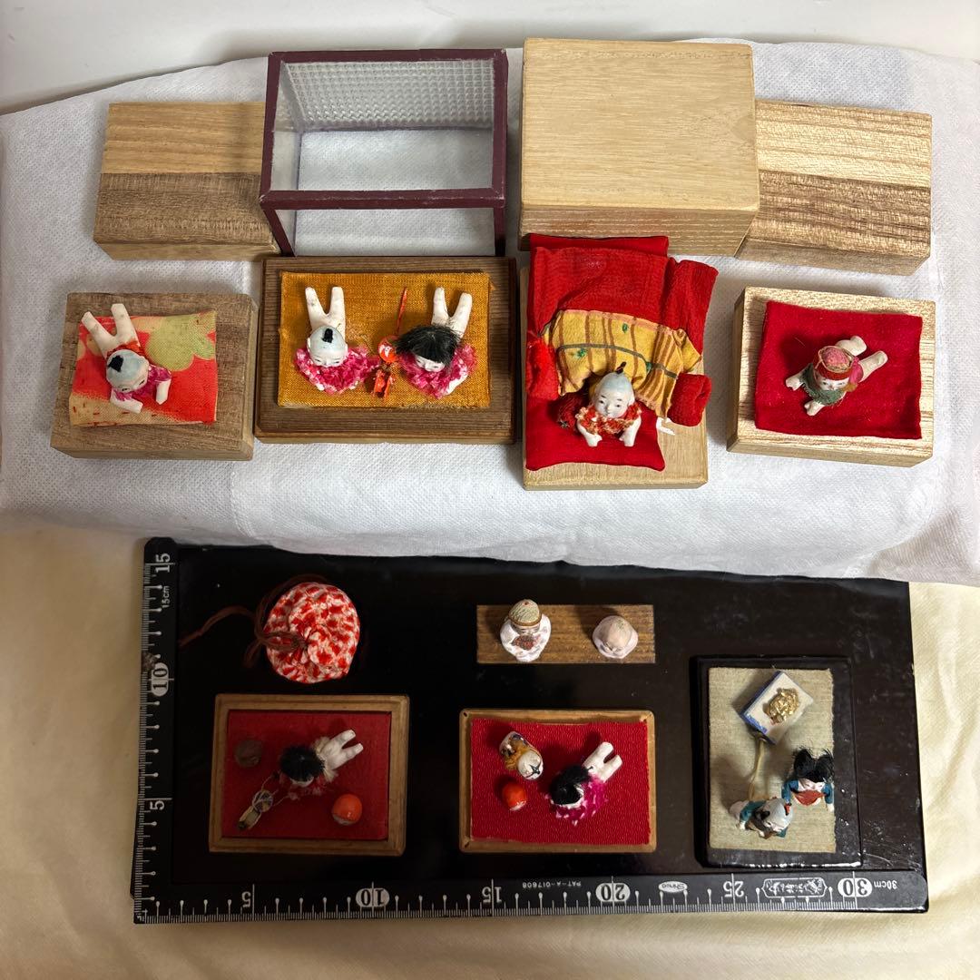 アンティーク、はいはい人形、童子こま犬、達磨ガラスケース大正昭和初期まとめて