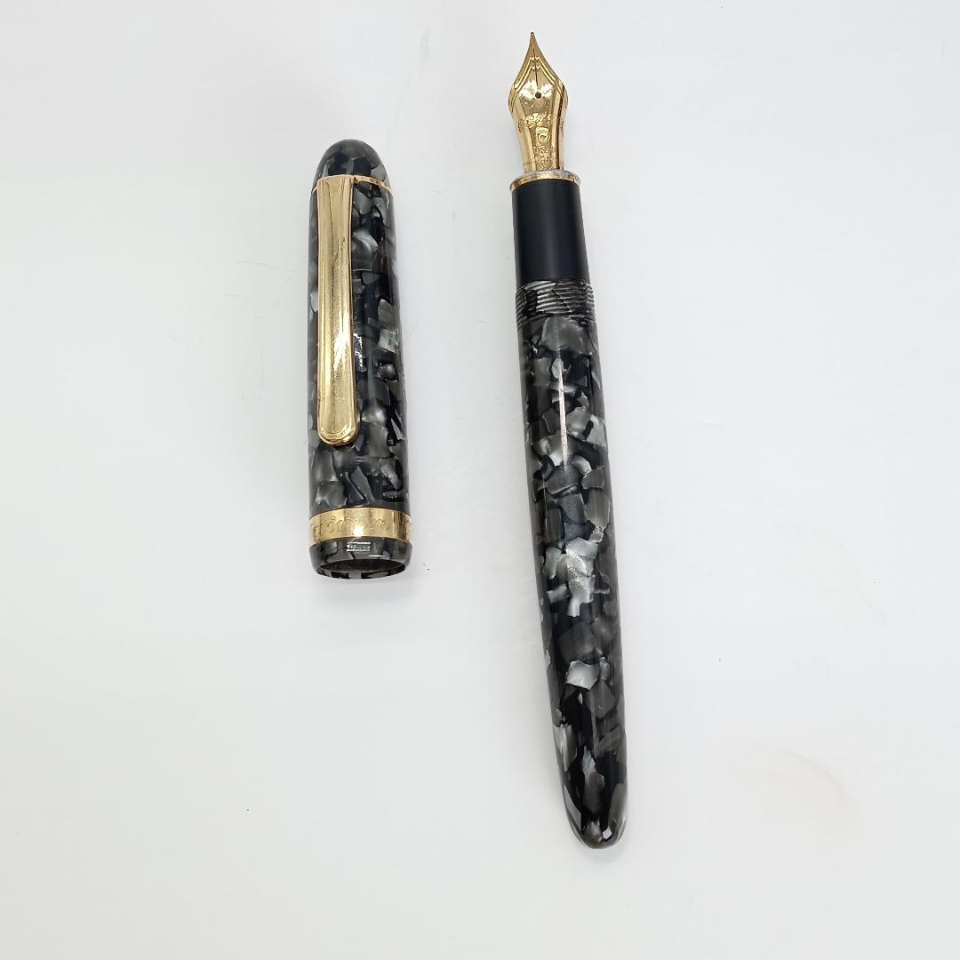 稀少 PLATINUM プラチナ 14Ｋ 万年筆 ブラック 3776 マーブル