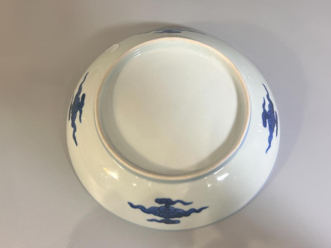 中国美術 清 青花龍紋盤・染付龍文皿 幅 17.5cm