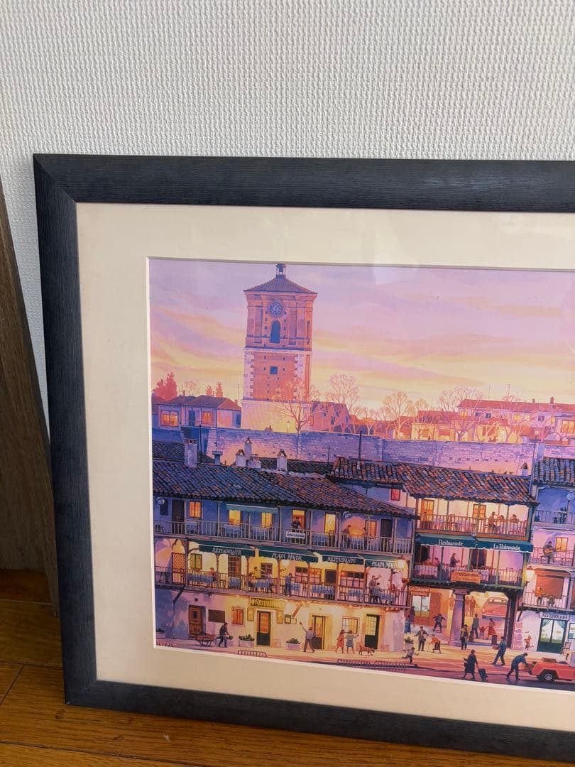 笹倉鉄平　マヨール広場　アートポスター　額装　HIBELL ART 45×100