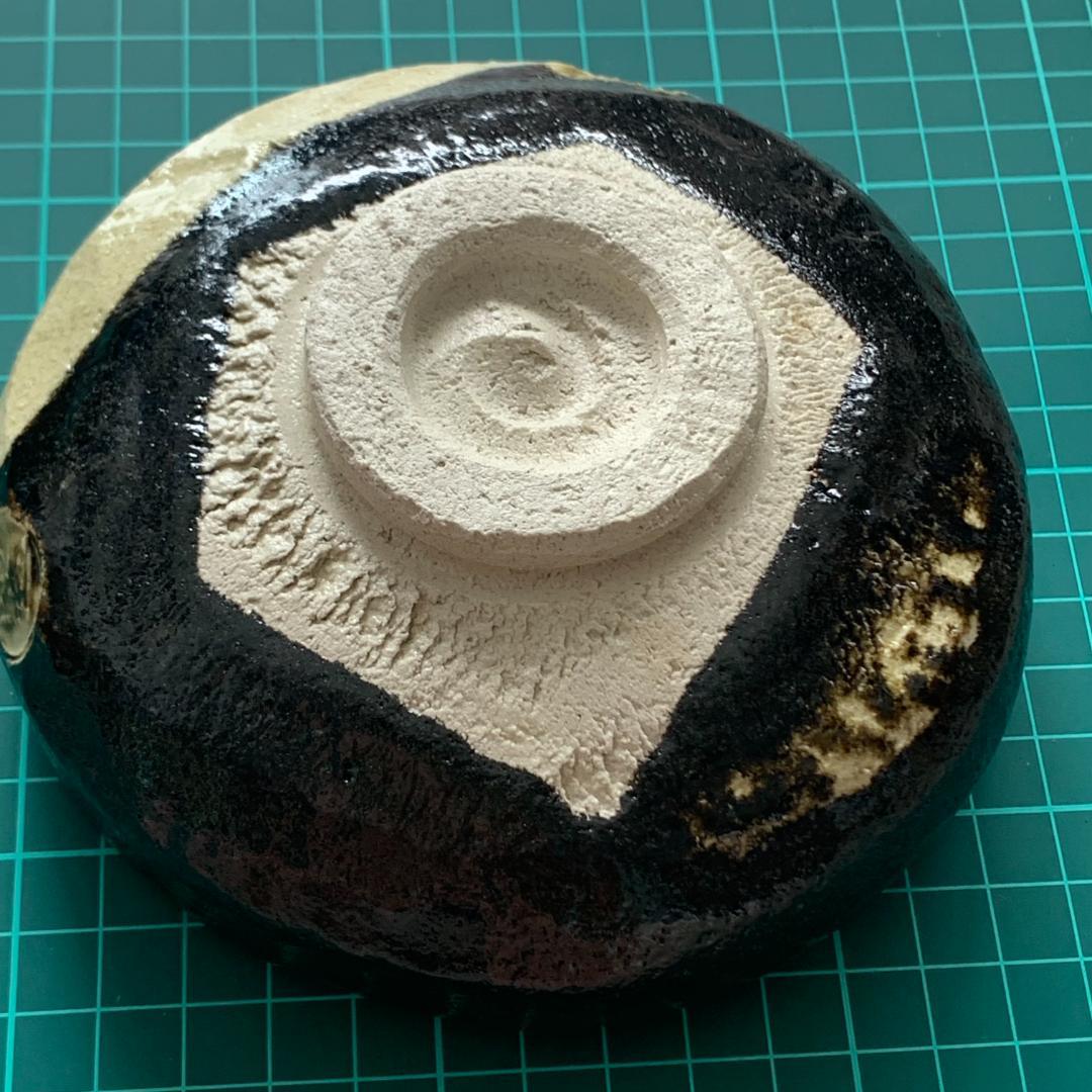 林陶造　馬盥茶碗　黒掛分け　印　紙箱　古道具　茶道具