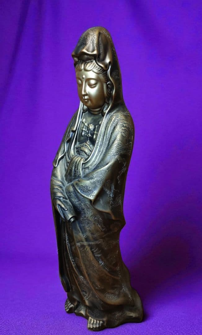 【鶯玉作】観音菩薩 仏像 古美術 非鉄 金属工芸 彫刻 観音像