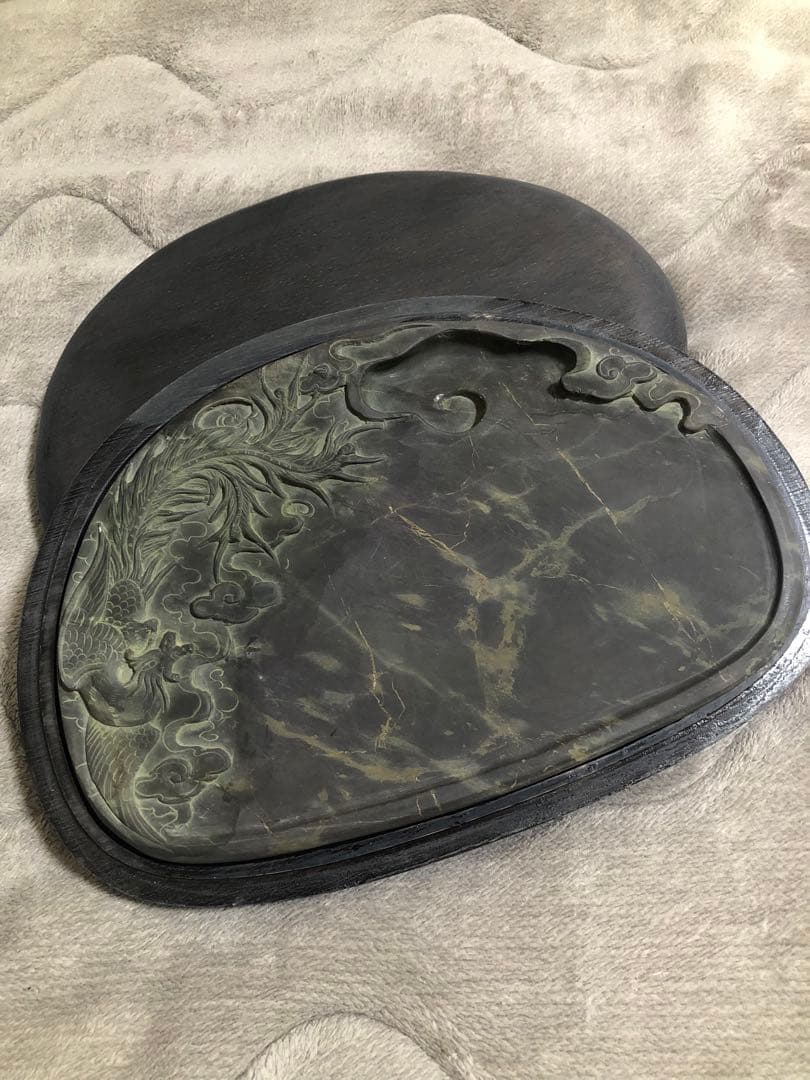 硯 旧老坑 雲鳳文 金綫 書道具硯　すずり 端溪硯 水岩 文房四寶 端渓硯 骨董