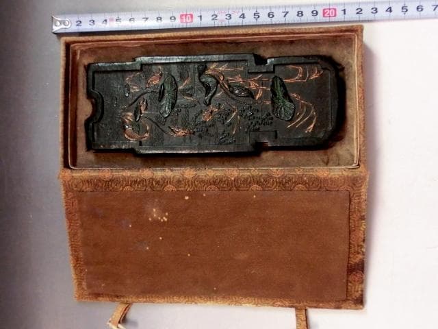 墨■魚戯蓮葉西林光漾遠堤 採蓮發清謳争出越来溪 古墨 老墨 唐墨 古玩 骨董品■