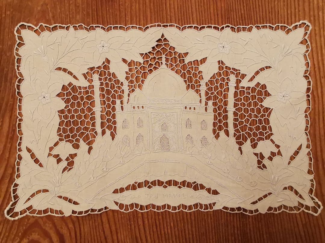 アンティークレース刺繍ランナー タージ・マハル ミュージアムピース 美術館所蔵級