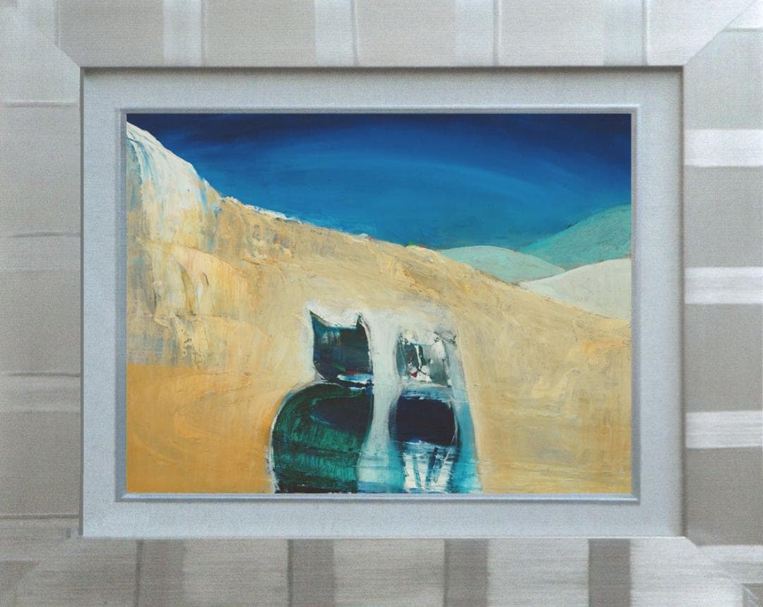 油絵 菅家令子 絵 絵画インテリア額付(青緑＋金色の枠) F6-071019 猫