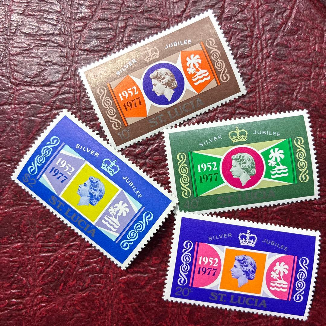 77045セール現品限　外国切手　セントルシア発行エリザベス女王即位25年4種揃