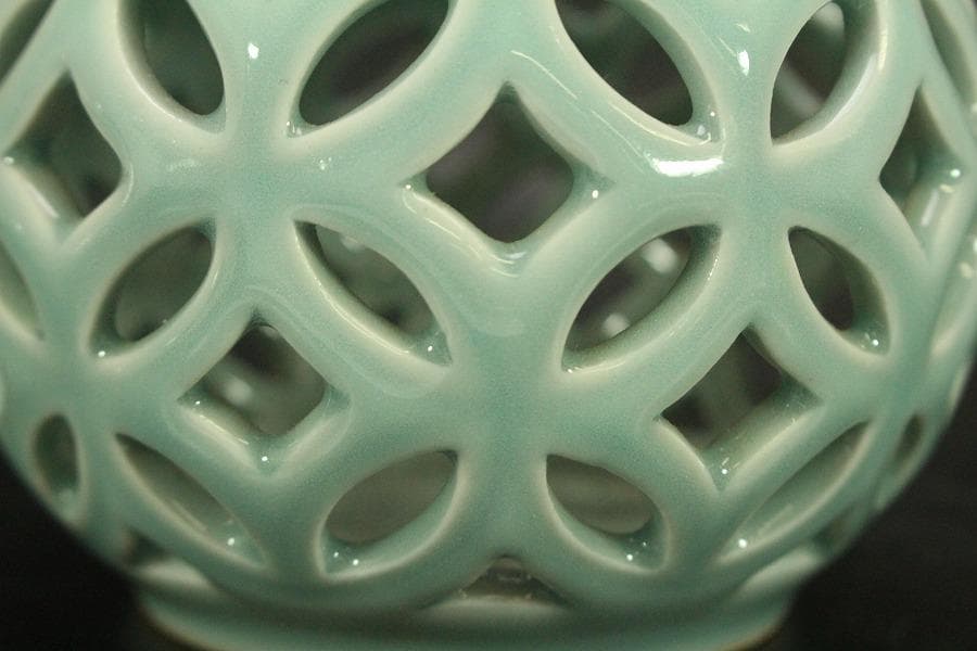 茶道具 青磁 七宝透かし 尺立 平戸悦山作 共箱(A810)