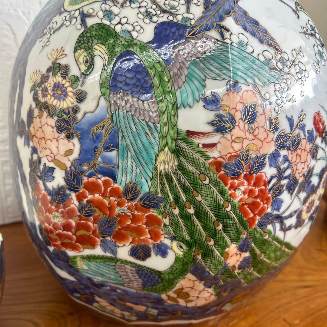 陶芸日展作家　藤井朱明作　有田焼 朱明窯 飾壺 高さ約90cm