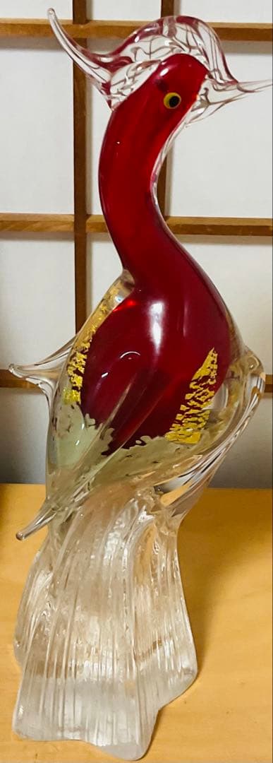 赤い鳥の形 ガラス細工　マルタイガラス