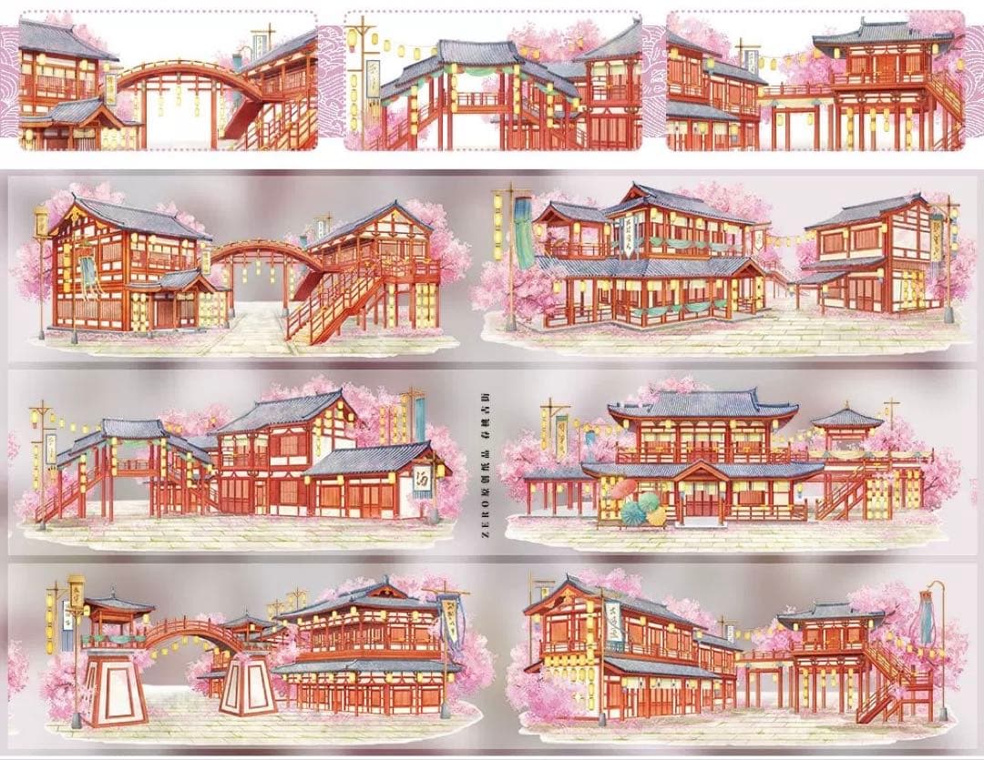 【9385】海外　マステ　5m巻　PETマスキングテープ　古風　街景色　背景系