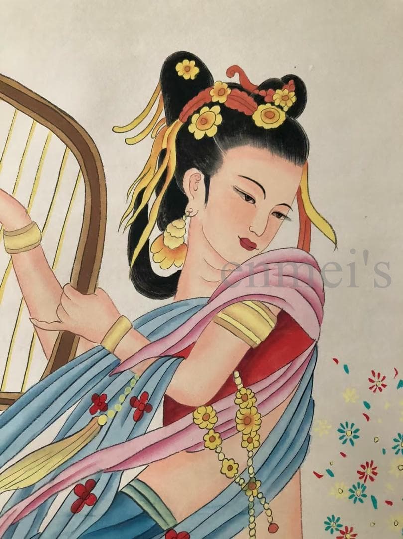 中国古美術・純手描き四尺人物掛軸・国画・張大千印款・宣紙・賞物・肉筆・文房置物