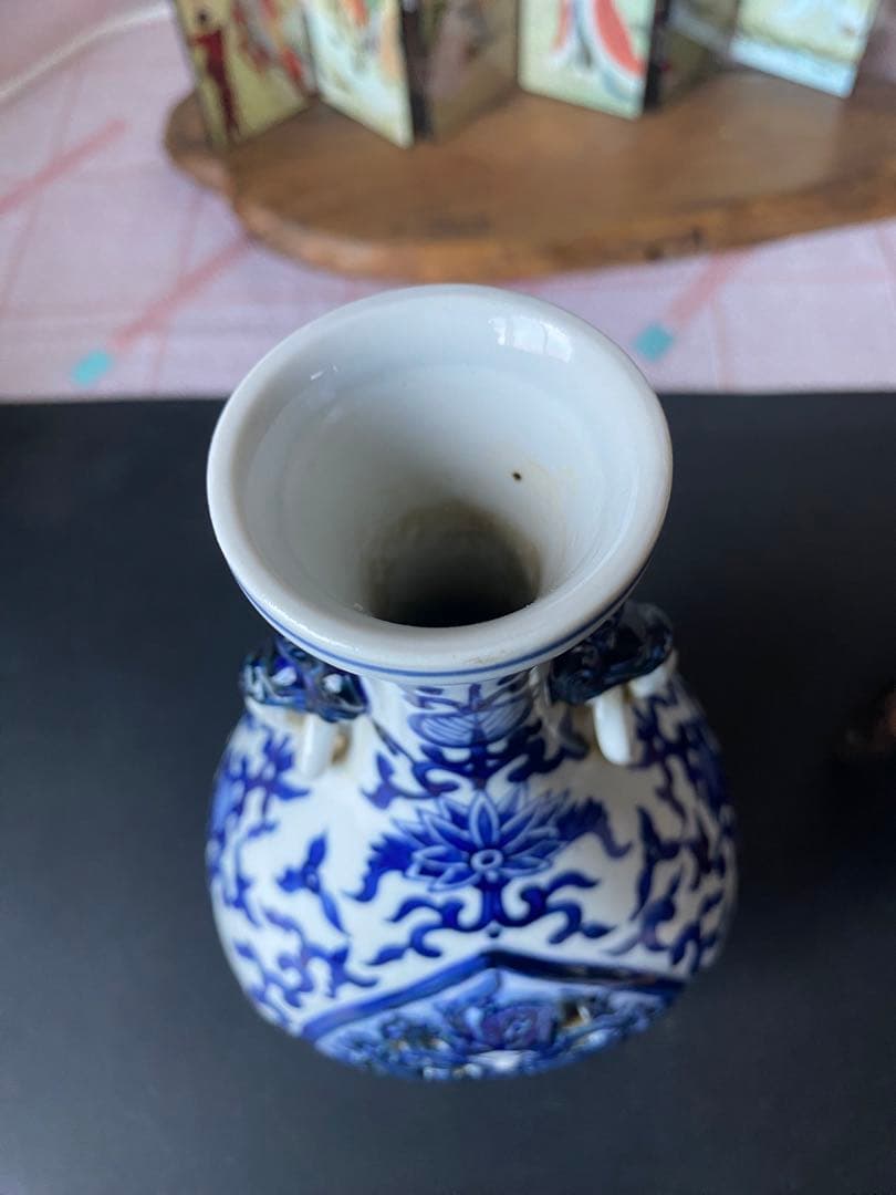 中国古玩　青花 染付　双耳 花瓶 壺　大明成化年製　唐物 時代物