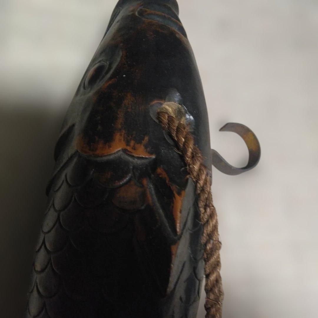 時代物 木製／自在鉤 魚 鯉 横木 全長47cm 囲炉裏 古民芸