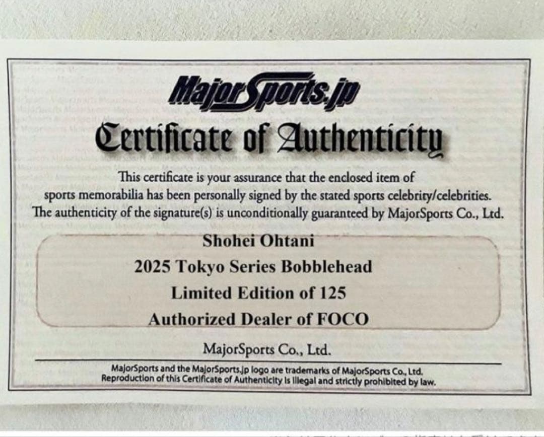 世界限定50体 未開封 大谷翔平2025年MLB日本開幕戦記念バブルヘッド人形