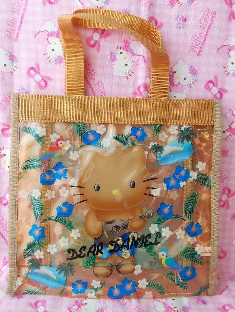 日焼けキティ　ダニエル　ビニールトートバッグ　ハイビスカス　ハワイ　アロハ