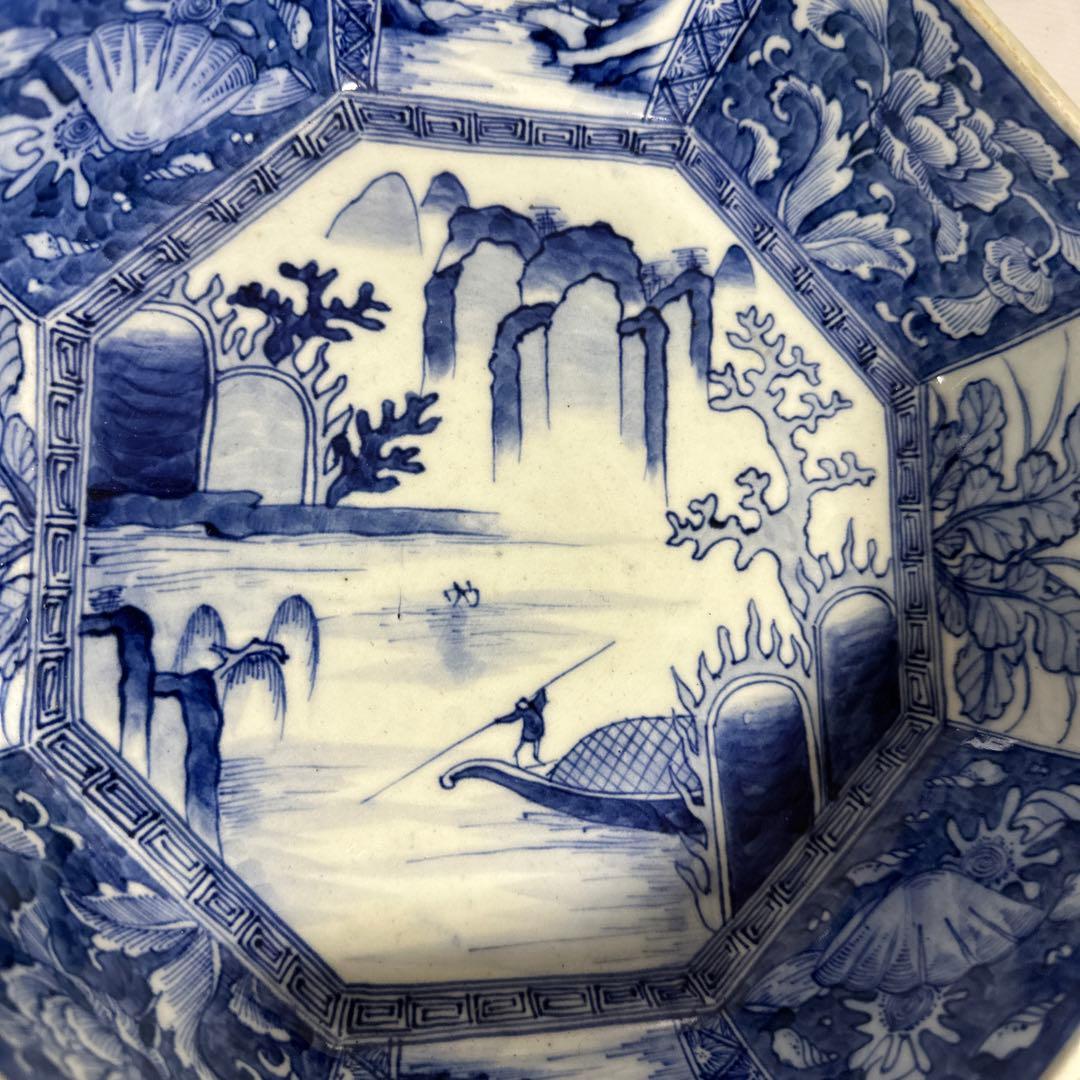 伊万里、八角、染め付け、大深鉢、箱付き。