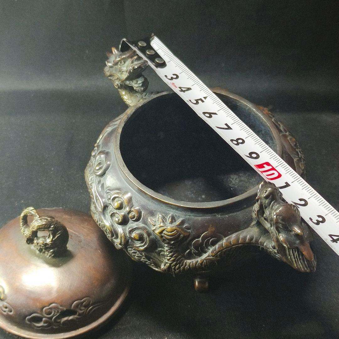 古銅香炉 佐渡名人『本間琢斎』造 双龍文 龍摘 コレクター放出美品 骨董 古美術