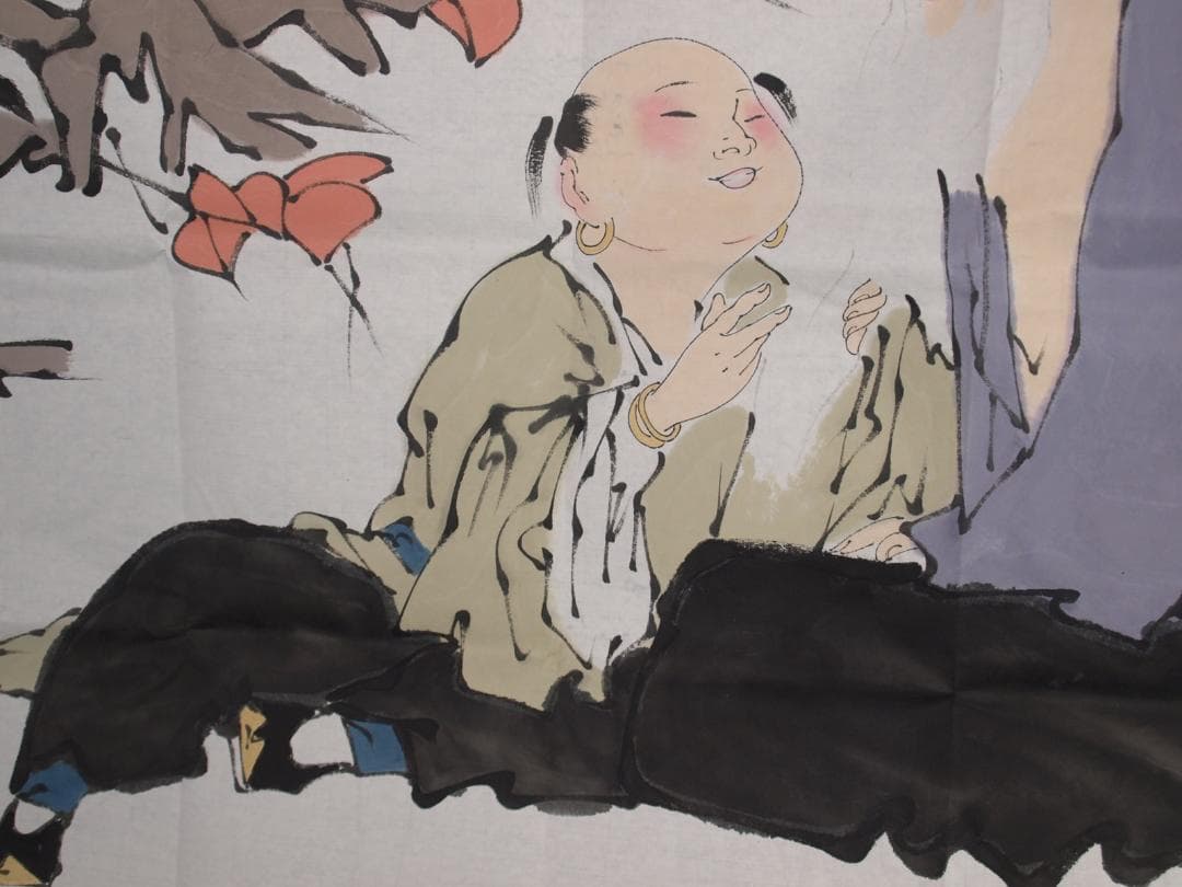 骨董市仕入れ品　中国近代の範曽の掛軸　人物図　肉筆保証 DE060C12-3