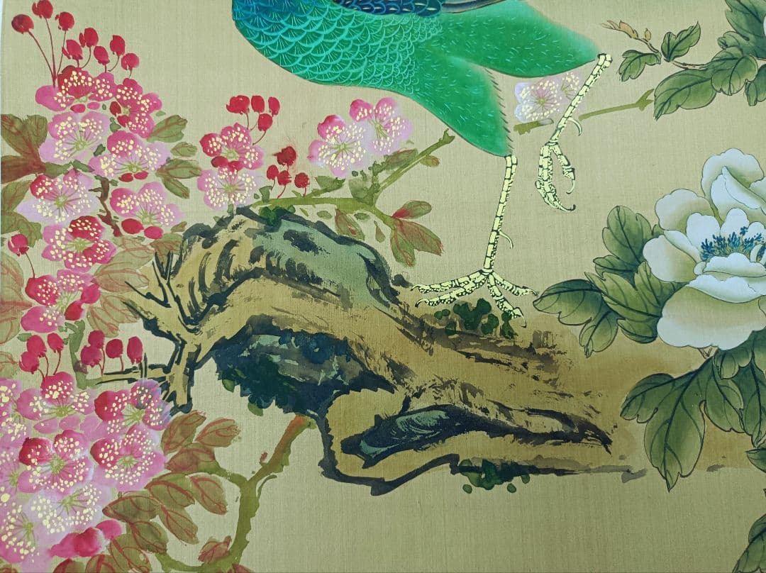 軸 開運 縁起物 おもてなし 絵 幸運 鳥 孔雀 中国 美術 骨董 インテリア