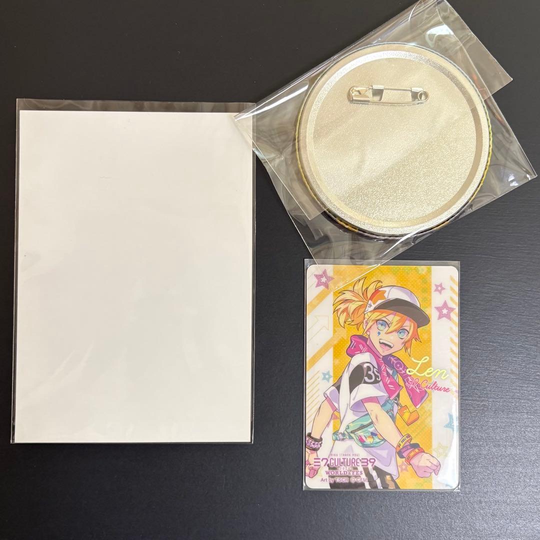39culture 鏡音レン 缶バッジ 特典ブロマイド カード/赤倉 ミクカル