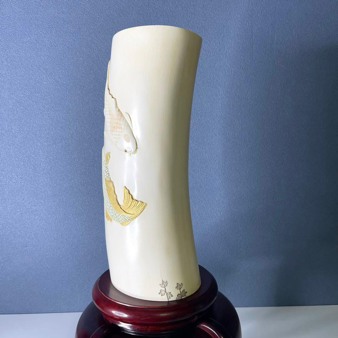 『孤舟』双鯉図　花入　4㌔台込み　高さ30㎝　トータル50cm 傷有り　小針孤舟