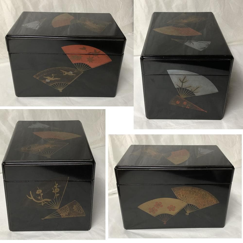 y015 人間国宝 一后一兆 輪島塗 扇面蒔絵 茶箱 共箱 青備前 抹茶碗 振出