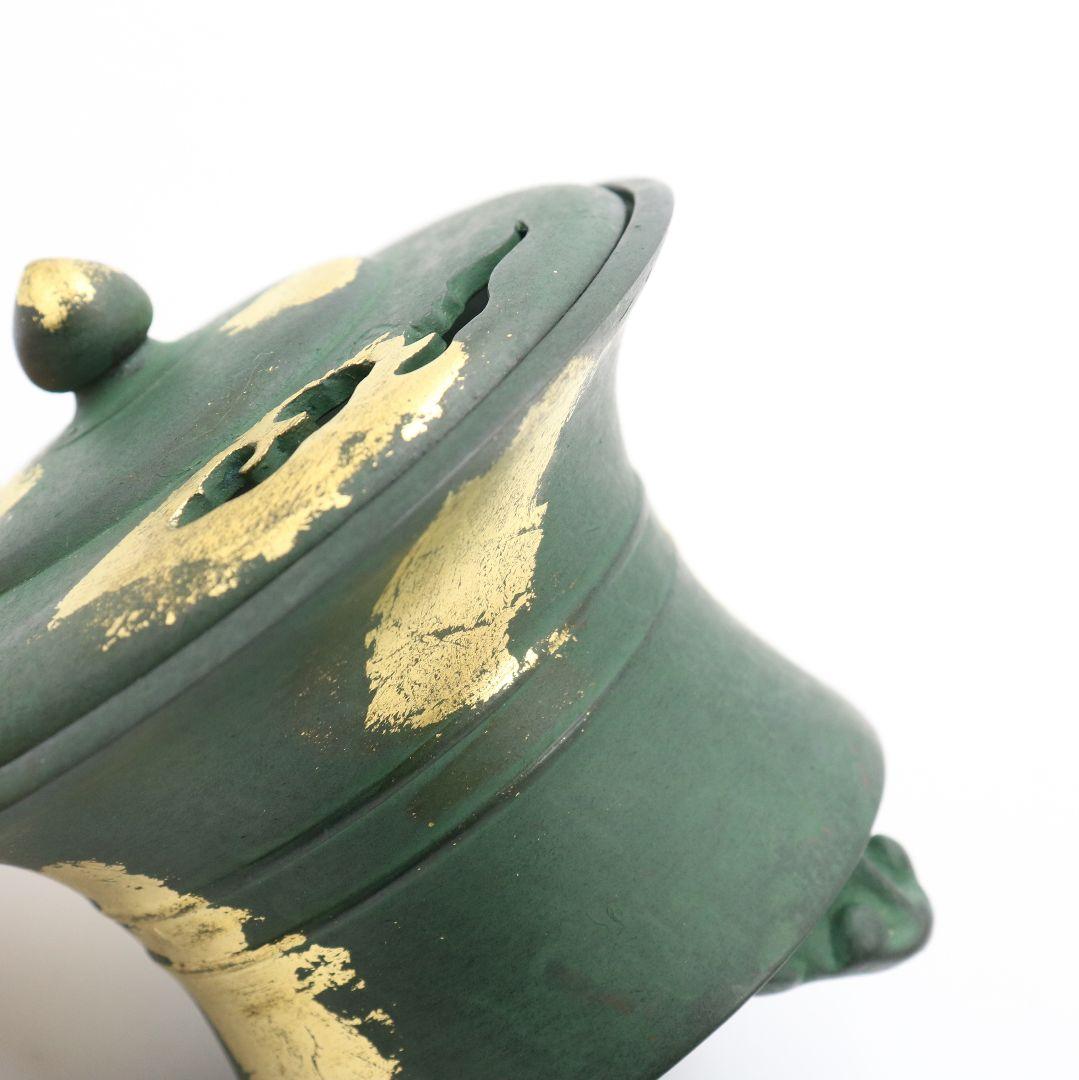 秦蔵六造 塗金銅香炉 瑞雲 青銅器 共箱　N497　NT6