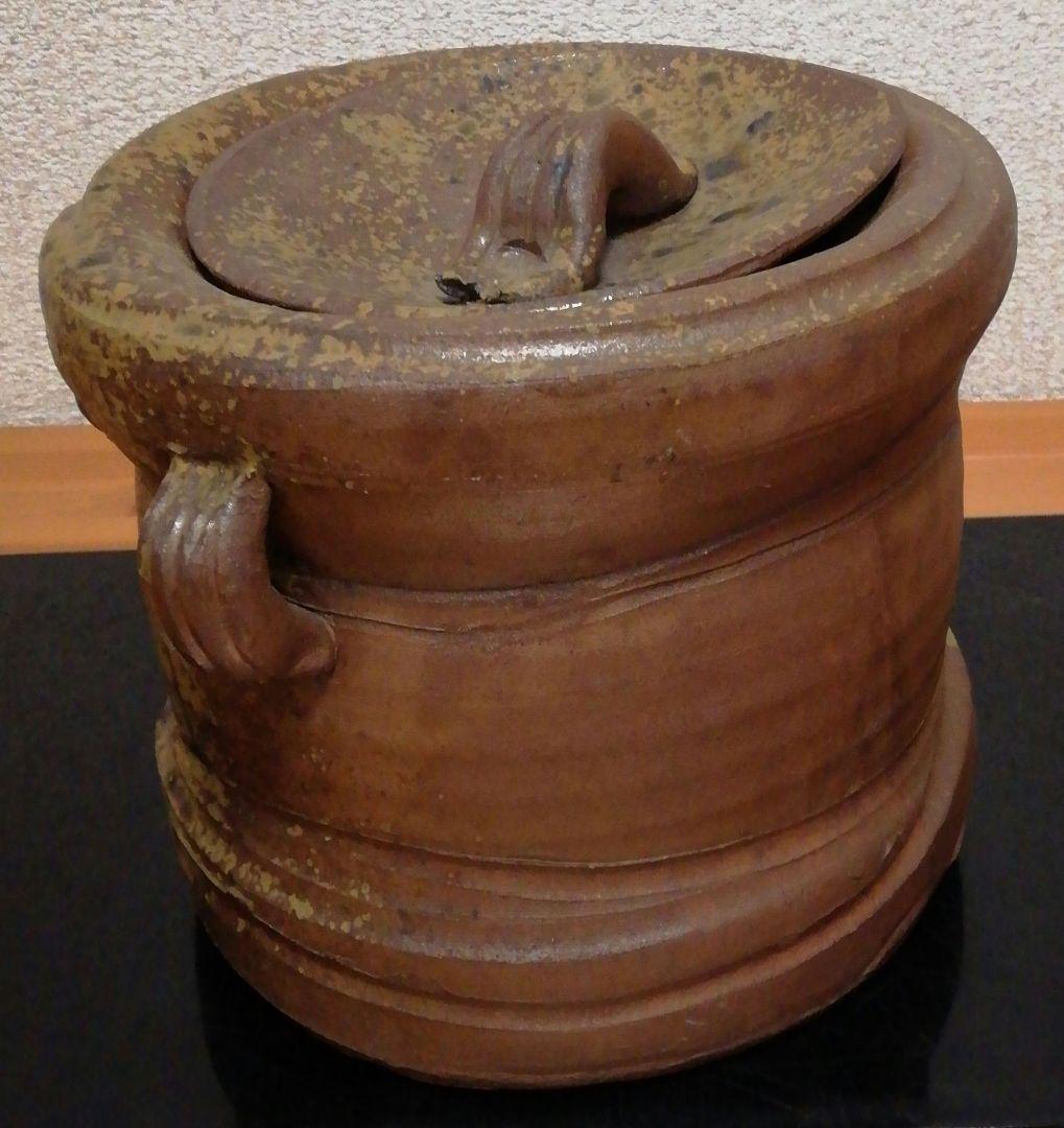 佐久間芳丘作　松古窯　備前焼　耳付　水指　共箱　茶道具