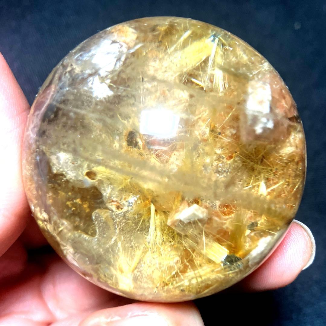 42mm ゴールドルチルクォーツ　丸玉　スフィア　金針水晶