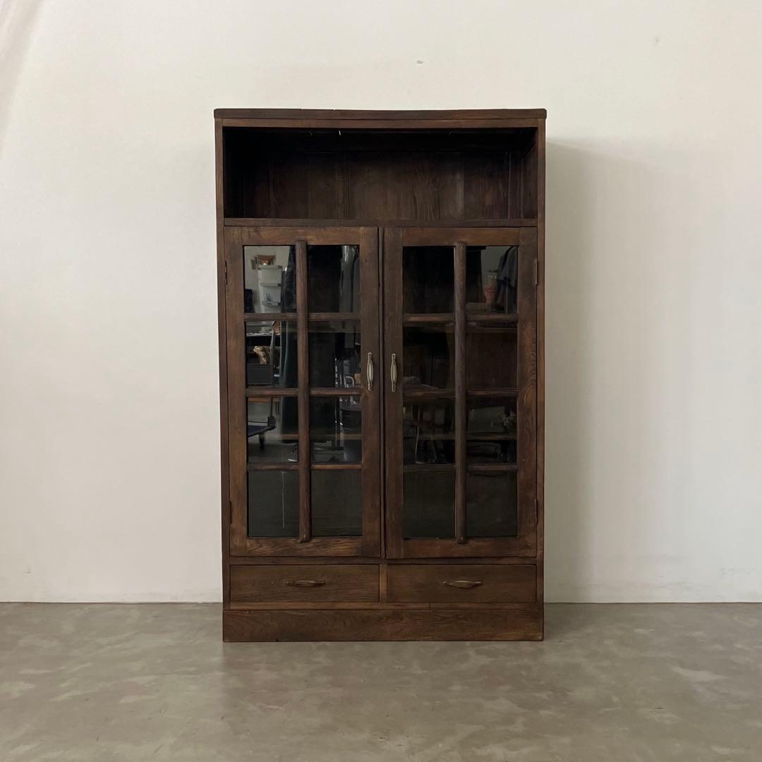 レトロ　アンティーク　古道具　古家具　本棚　食器棚　ガラス棚　キャビネット